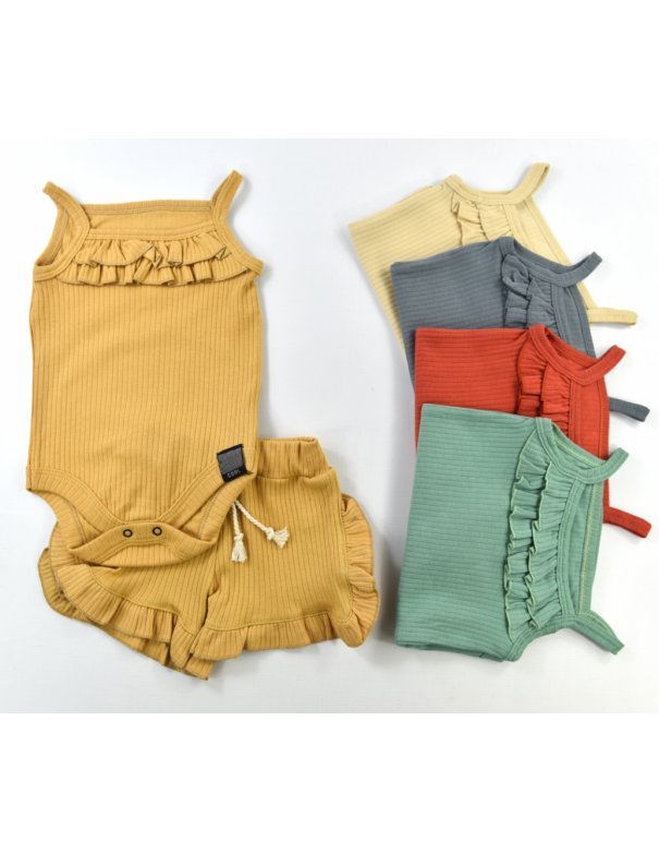 Ensemble body bretelle froufrou et bloomer assorti