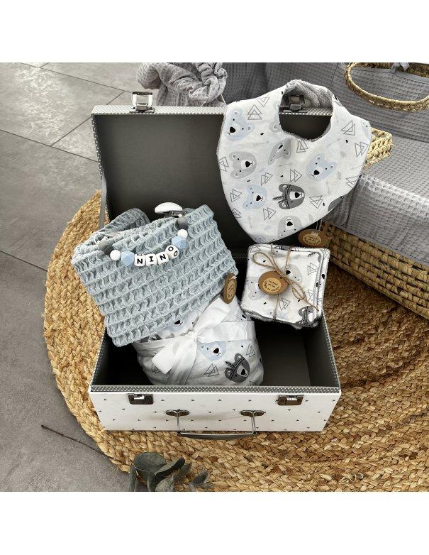 Coffret cadeau ours gris/bleu