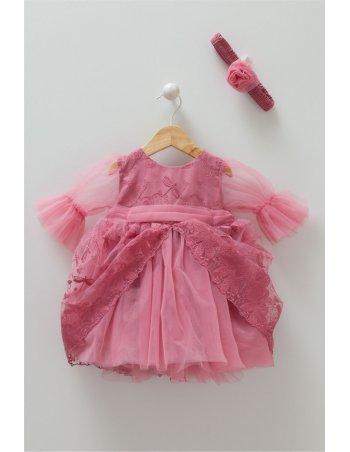 Robe cérémonie manches tulle et son bandeau assorti 2