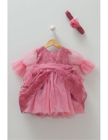 Robe cérémonie manches tulle et son bandeau assorti Robe cérémonie manches tulle et son bandeau assorti