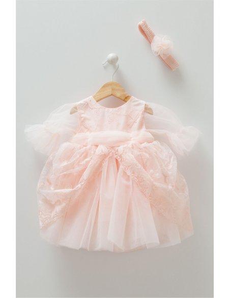 Robe cérémonie manches tulle et son bandeau assorti Robe cérémonie manches tulle et son bandeau assorti