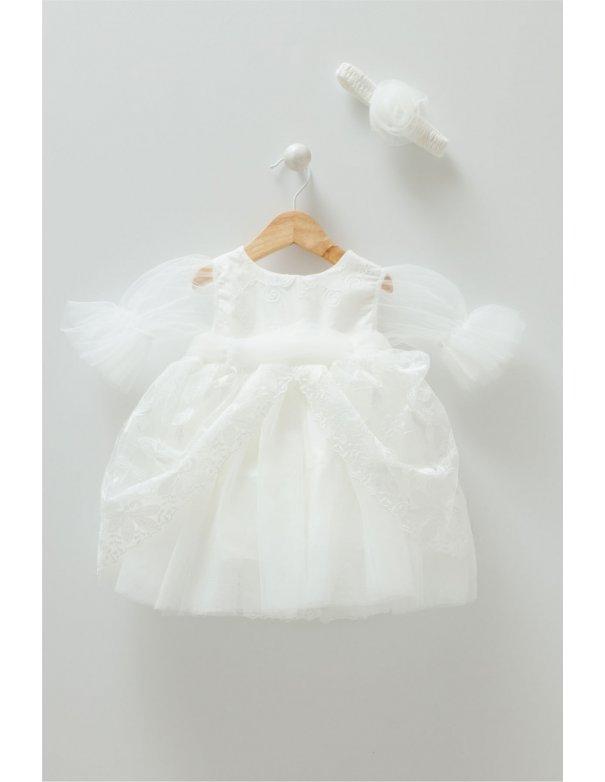 Robe cérémonie manches tulle et son bandeau assorti Robe cérémonie manches tulle et son bandeau assorti