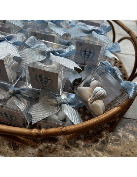 Dragées en boîte cubique thème montgolfière