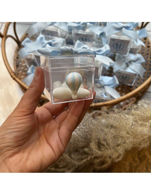 Dragées en boîte cubique thème montgolfière