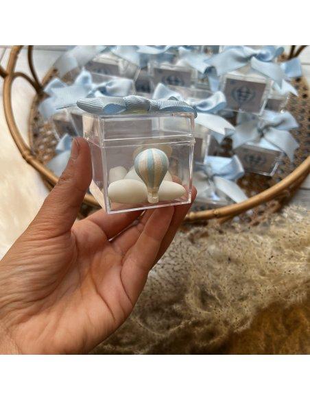 Dragées en boîte cubique thème montgolfière