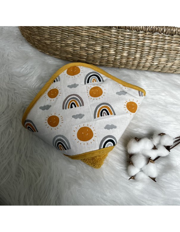 Cape de bain arc-en-ciel moutarde fait main