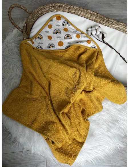 Cape de bain arc-en-ciel moutarde fait main