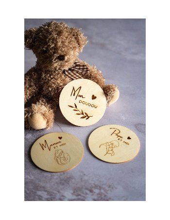 Kit cartes bébé "Ma famille et bois" bois