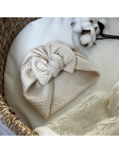 Turban jersey de coton chevron blanc écru Turban jersey de coton chevron blanc écru