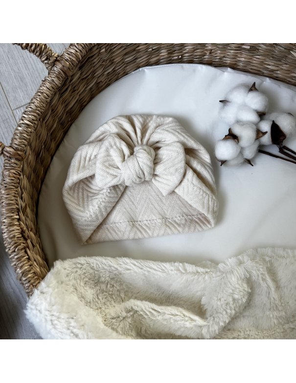 Turban jersey de coton chevron blanc écru Turban jersey de coton chevron blanc écru