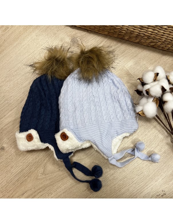 Bonnet tricot bébé moumouté
