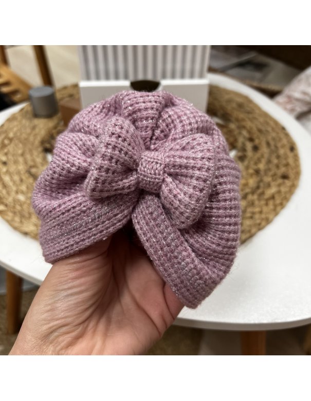 Turban maille lurex gaufrée rose