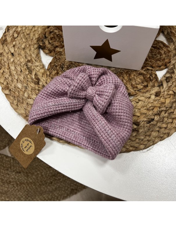 Turban maille lurex gaufrée rose