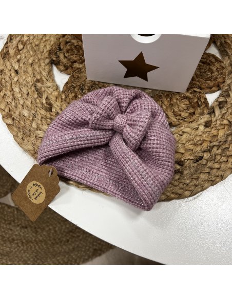 Turban maille lurex gaufrée rose