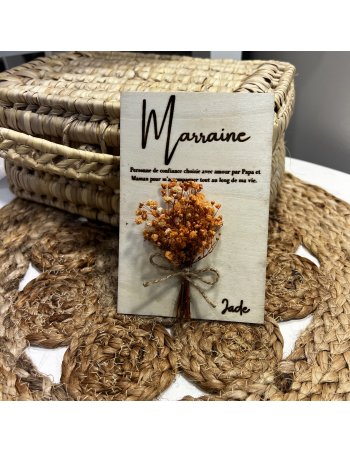 Plaquette personnalisée gravure sur bois Marraine 2
