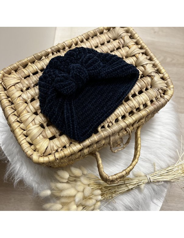 Turban en maille chenille marine Turban en maille chenille marine