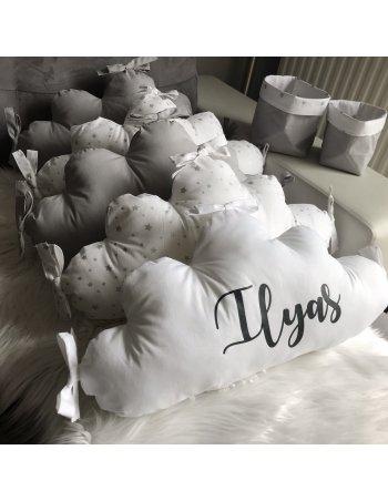 Tour de lit nuage gris / blanc