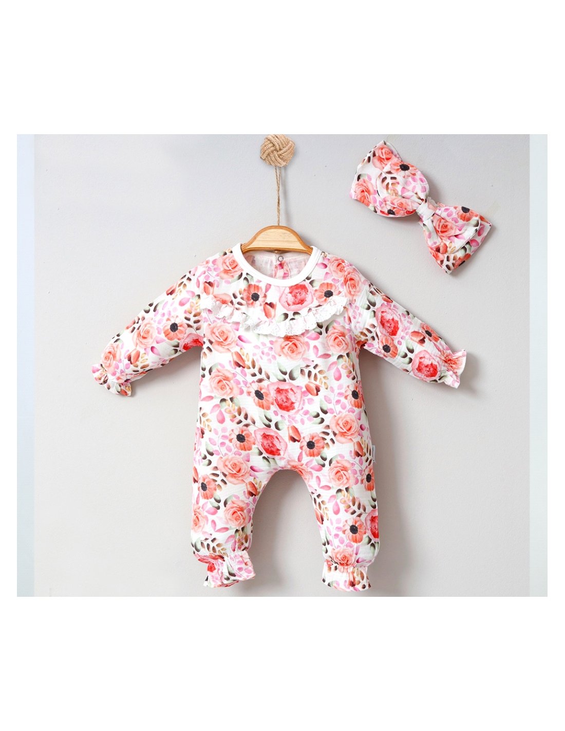 Combinaison & bandeau assorti gaze de coton floral bébé - Bébé fille (0-24  mois)