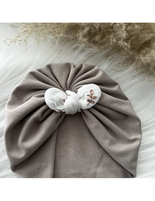 Turban jersey beige noeud gaze de coton