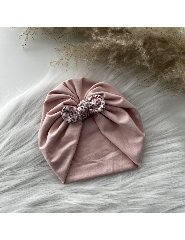 Turban jersey vieux rose noeud mini flowers