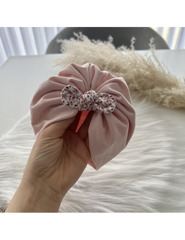 Turban jersey vieux rose noeud mini flowers