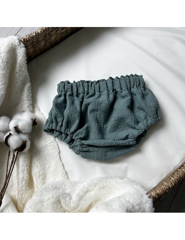 Bloomer gaze de coton brodé vert amande