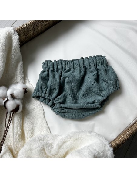 Bloomer gaze de coton brodé vert amande