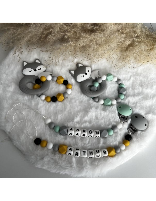 Coffret attache tétine et anneau de dentition renard bébé - Accessoires bébé