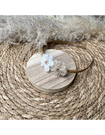 Diadème fleur blanche & beige 2
