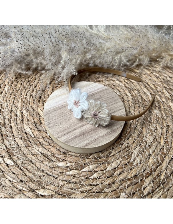 Diadème fleur blanche & beige
