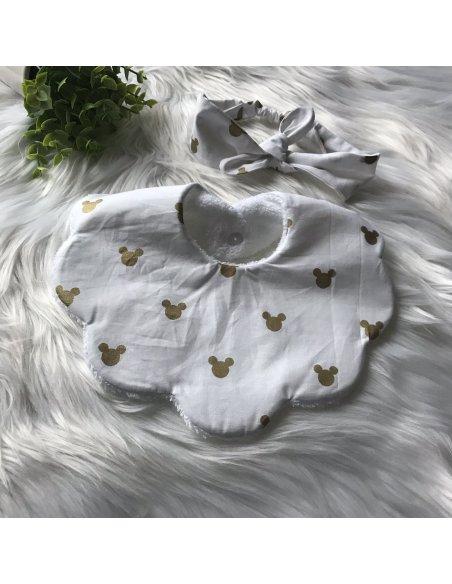 Ensemble bavoir & bandeau Mickey doré