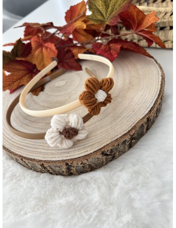 Diadème fleur beige / camel 2