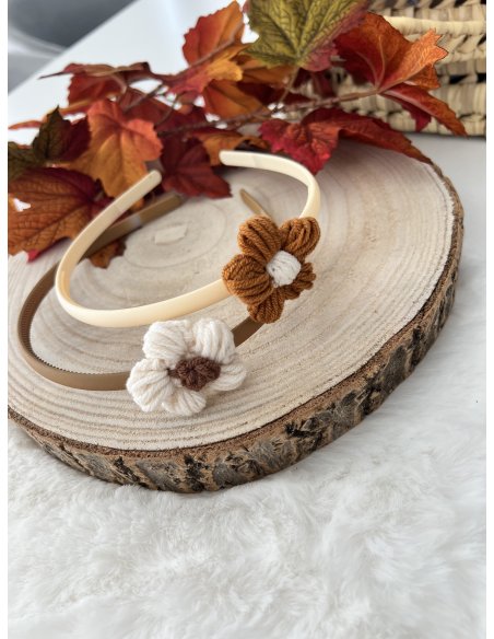Diadème fleur beige / camel