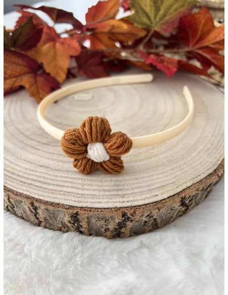 Diadème fleur beige / camel