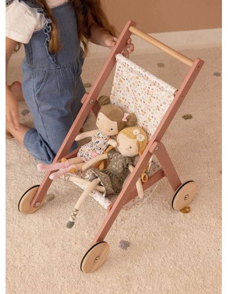 Poussette en bois pour poupée Flowers & Butterflies Little Dutch