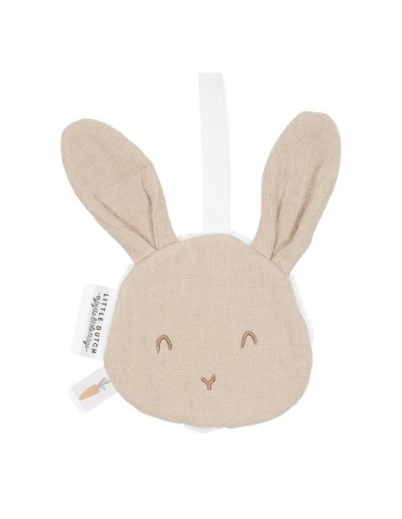 Doudou attache-tétine en gaze de coton Lapin Beige