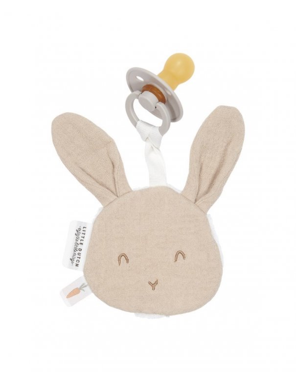 Doudou attache-tétine en gaze de coton Lapin Beige