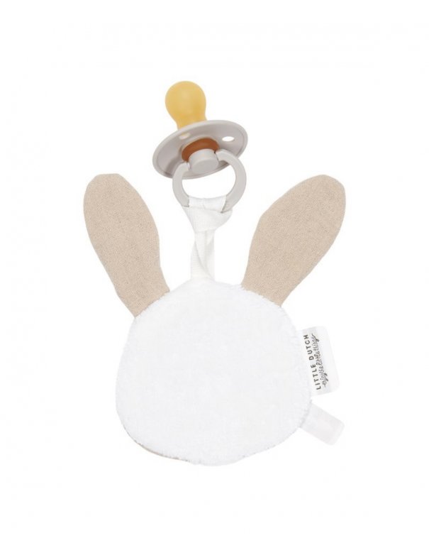 Doudou attache-tétine en gaze de coton Lapin Beige