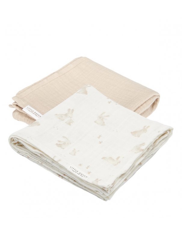 Set de 2 langes en gaze de coton Baby Bunny beige