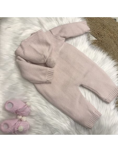 Combinaison tricot rose poudré