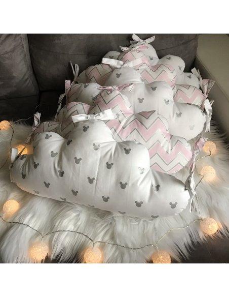 Tour de lit nuage rose / blanc détail argenté