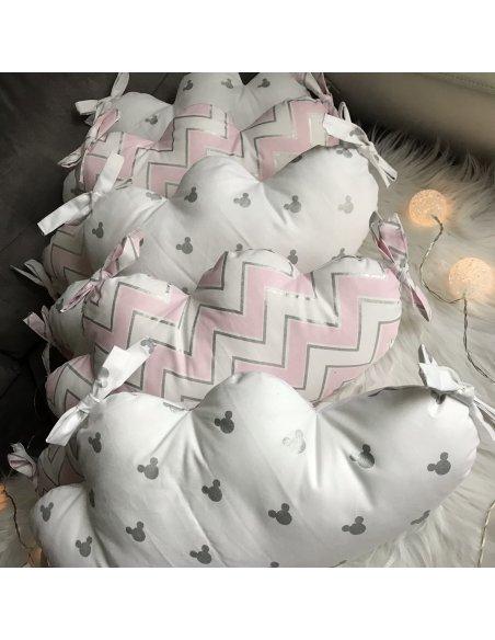 Tour de lit nuage rose / blanc détail argenté