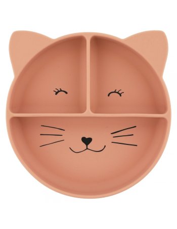 Assiette avec ventouse en silicone et compartiments - Mme Chat