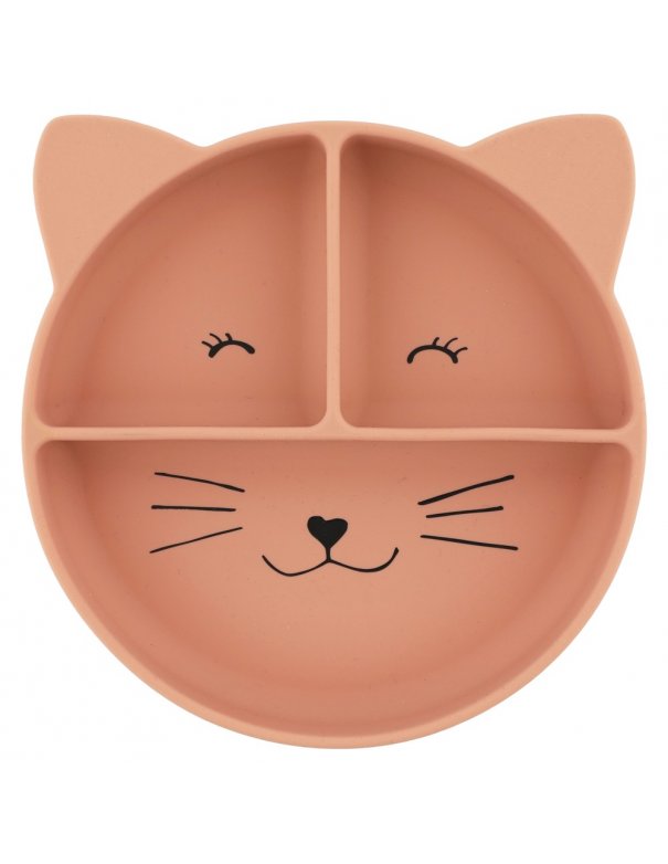 Assiette avec ventouse en silicone et compartiments - Mme Chat