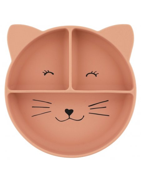 Assiette avec ventouse en silicone et compartiments - Mme Chat