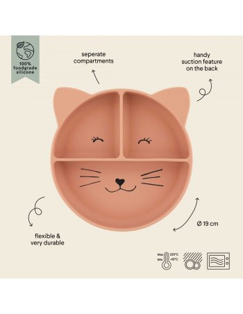 Assiette avec ventouse en silicone et compartiments - Mme Chat 2