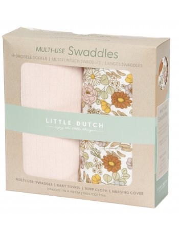 Langes Swaddles 70x70 Flowers & Butterflies/Pure Soft Pink 2