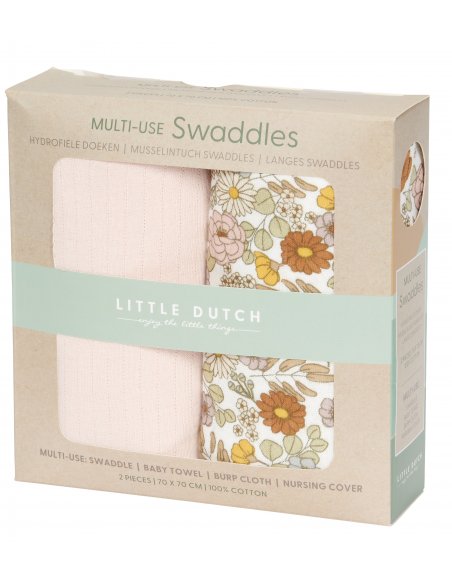 Langes Swaddles 70x70 Flowers & Butterflies/Pure Soft Pink