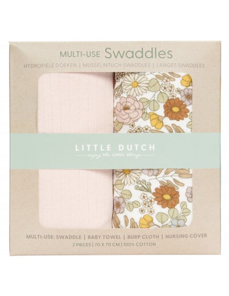 Langes Swaddles 70x70 Flowers & Butterflies/Pure Soft Pink