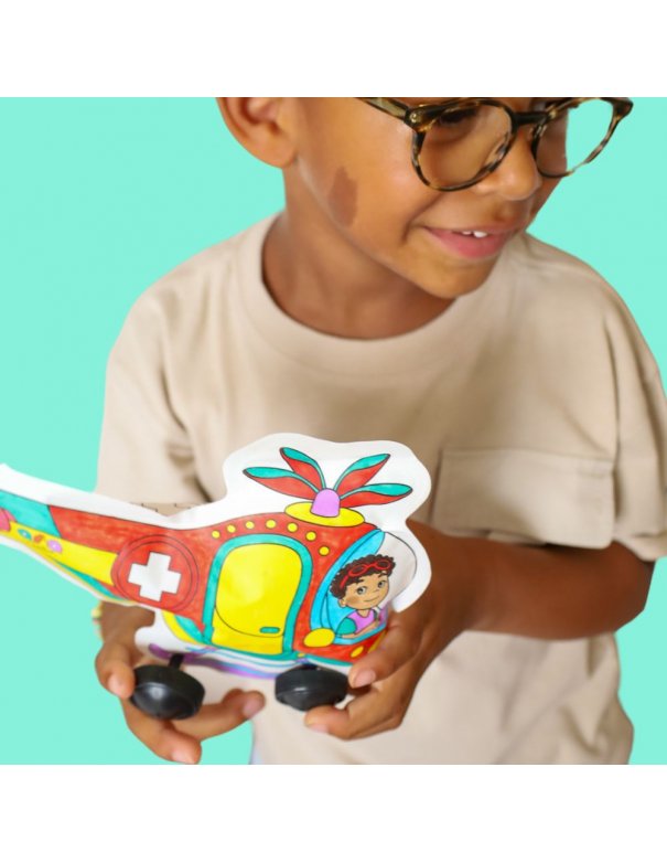 Coloriage gonflable Avion & Hélico + roues